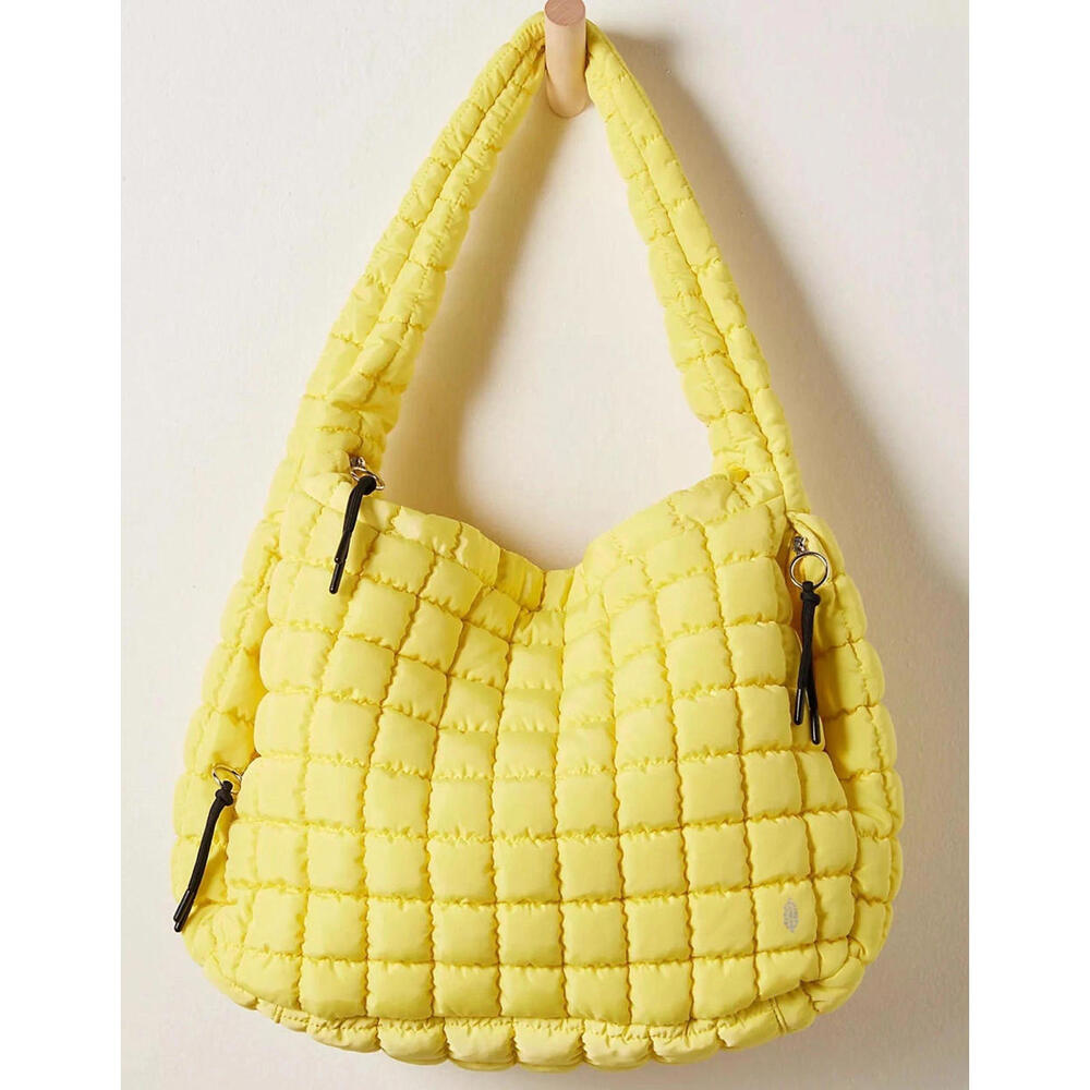 Free People Quilted Carryall Tote Bag  Sour Citrus Sun Yellow Nwt